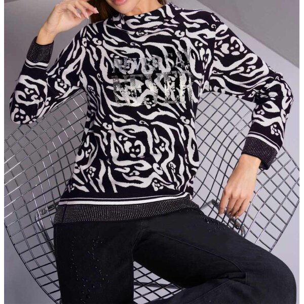 Jacquard sweater, black-ecru