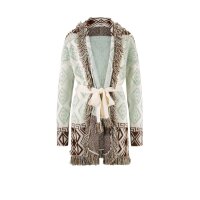 Designer-Strickjacke, braun-kalkmint-ecru