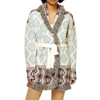 Designer-Strickjacke, braun-kalkmint-ecru