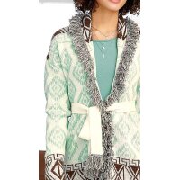 Designer-Strickjacke, braun-kalkmint-ecru
