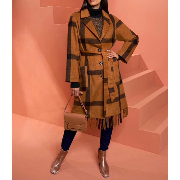 Designer-Wollmantel, cognac-schwarz