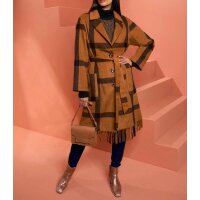 Designer-Wollmantel, cognac-schwarz