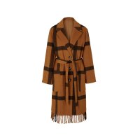 Designer-Wollmantel, cognac-schwarz