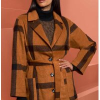 Designer-Wollmantel, cognac-schwarz