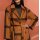 Designer-Wollmantel, cognac-schwarz