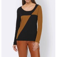Designer-Pullover m. Kaschmir, schwarz-cognac