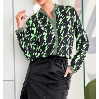 Designer-Druckbluse, schwarz-grün