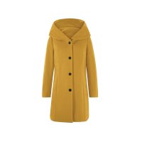 Wool coat with hood, ochre-yellow