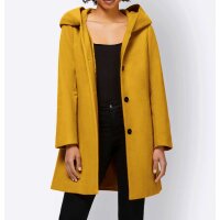 Wool coat with hood, ochre-yellow