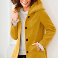 Wool coat with hood, ochre-yellow
