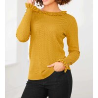 Sweter z warkoczowym splotem, ochrowo-żółty
