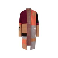 Jacquard cardigan, dark red / camel