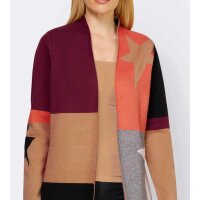 Designer-Jacquard-Strickjacke, dunkelrot-camel