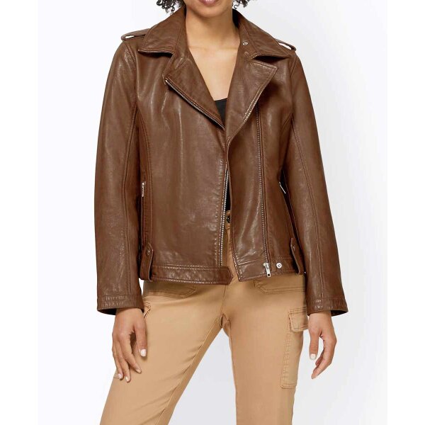 Designer-Lammnappalederjacke, cognac