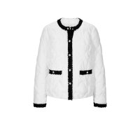 Designer-Steppjacke m. Bouclé, weiß-schwarz
