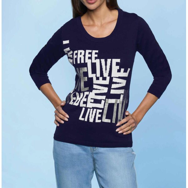 Designer-Pullover, Glitzersteinchen, marine