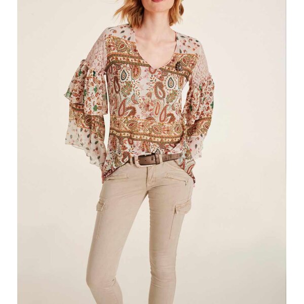 Volant-Chiffonbluse, bunt