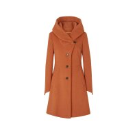 Designer-Wollmantel m. Kapuze, mandarine