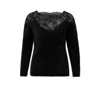 Designer-Flauschpullover m. Spitze, schwarz