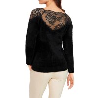 Designer-Flauschpullover m. Spitze, schwarz