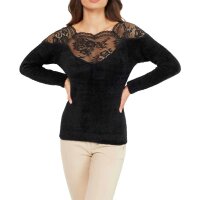 Designer-Flauschpullover m. Spitze, schwarz