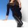 Designer-Flauschpullover m. Spitze, schwarz
