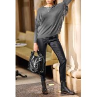 Pullover m. Fransen u. Nieten, grau