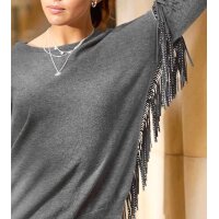 Pullover m. Fransen u. Nieten, grau