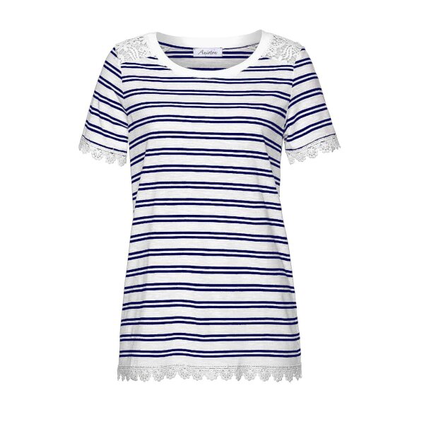 Shirt m. Spitze, weiß-marine