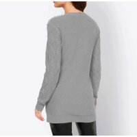 Designer-Longstrickjacke m. Perlen, grau