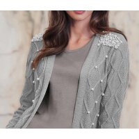 Designer-Longstrickjacke m. Perlen, grau