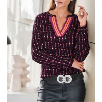 Designer-Druckbluse, schwarz-magenta-orange