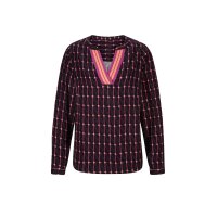 Designer-Druckbluse, schwarz-magenta-orange