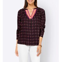Designer-Druckbluse, schwarz-magenta-orange