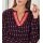 Designer-Druckbluse, schwarz-magenta-orange
