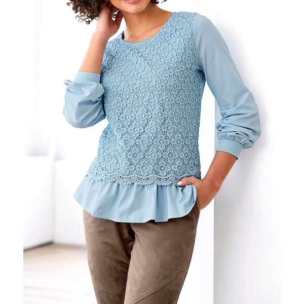 Designer-2-in-1-Spitzen-Jerseyshirt, hellblau