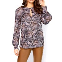 Designer-Druckbluse, graphit-taubenblau