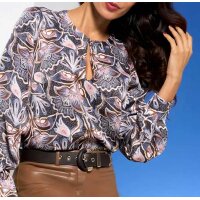 Designer-Druckbluse, graphit-taubenblau