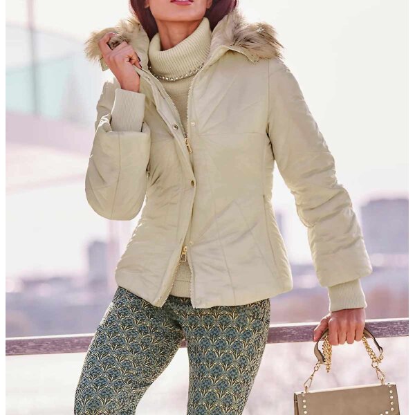 Designer-Steppjacke m. Webpelz, sand