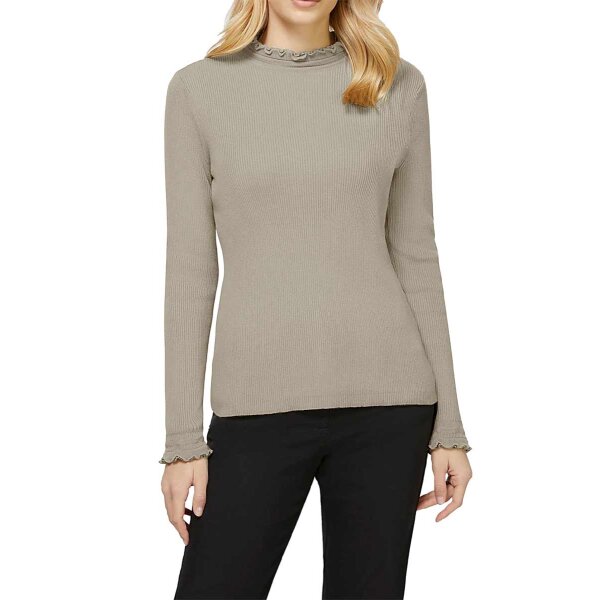 Designer-Rippenstrickpullover m. Rüschen, sand