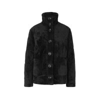 Samt-Steppjacke m.Blüten-Stickereien, schwarz