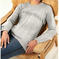 Designer-Kuschel-Pullover m. Zopfmuster, hellgrau