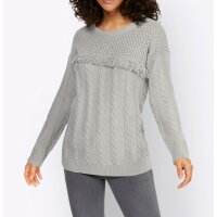 Designer-Kuschel-Pullover m. Zopfmuster, hellgrau