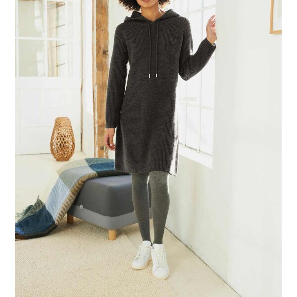 Wool knit dress with hood, grey