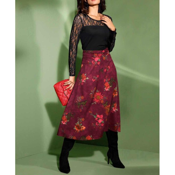 Panel print skirt, dark-red / rusty red