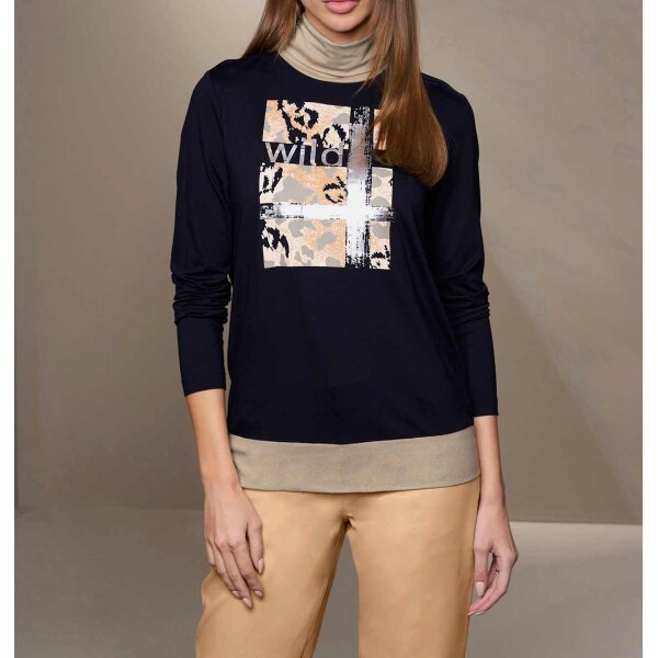 Shirt with print, black-camel