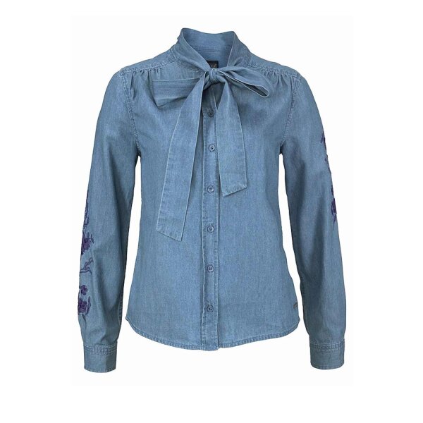 Jeansbluse m. Stickerei, blau