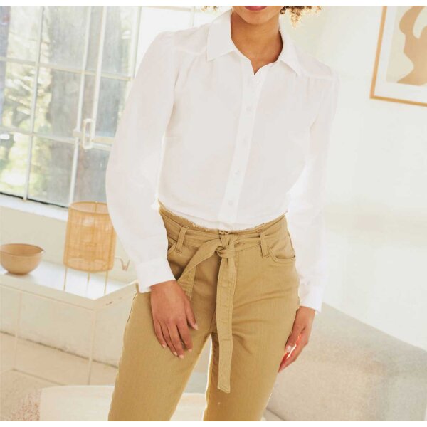 Designer-Bluse m. Puffärmeln, ecru