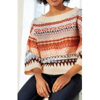 Jacquard sweater, beige-terra-blue