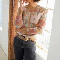 Jacquard sweater, camel- rose wood